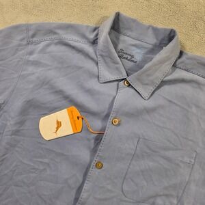 Tommy Bahama Button Down Mens XL Blue Solid Silk Outdoor Relaxed Pick Stitch